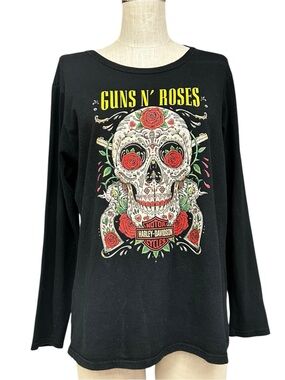 Harley-Davidson Guns N’ Roses Sugar Skull Black Long Sleeve Shirt Women’s L